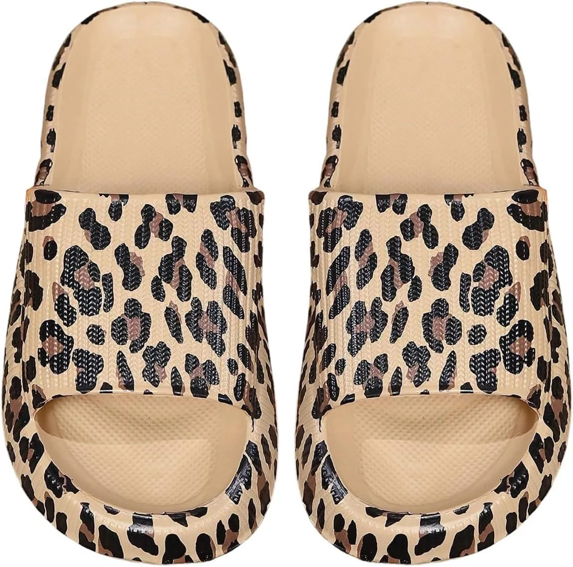 COZYEASE Women's Leopard Print EVA Slippers Cut Out Open Toe Non Slip House Shoes