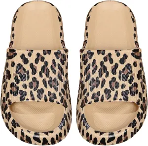 COZYEASE Women's Leopard Print EVA Slippers Cut Out Open Toe Non Slip House Shoes