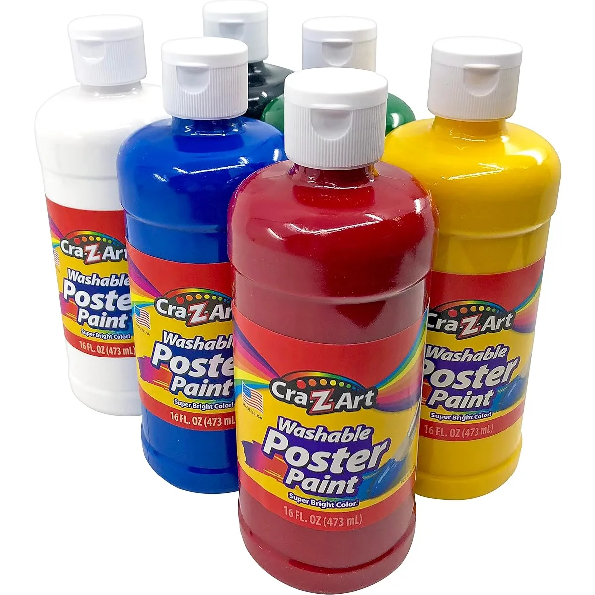 Cra-Z-Art Washable Poster Paint Bulk Pack of 6 Assorted Colors Each Bottle 16oz