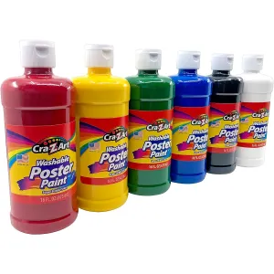 Cra-Z-Art Washable Poster Paint Bulk Pack of 6 Assorted Colors Each Bottle 16oz