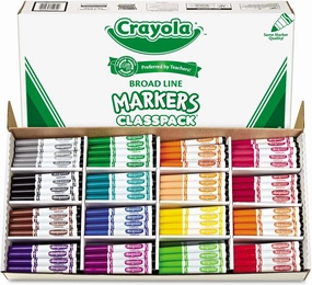 Crayola 588201 Non-Washable Classpack Markers, Broad Point, 16 Classic Colors, 256/Box