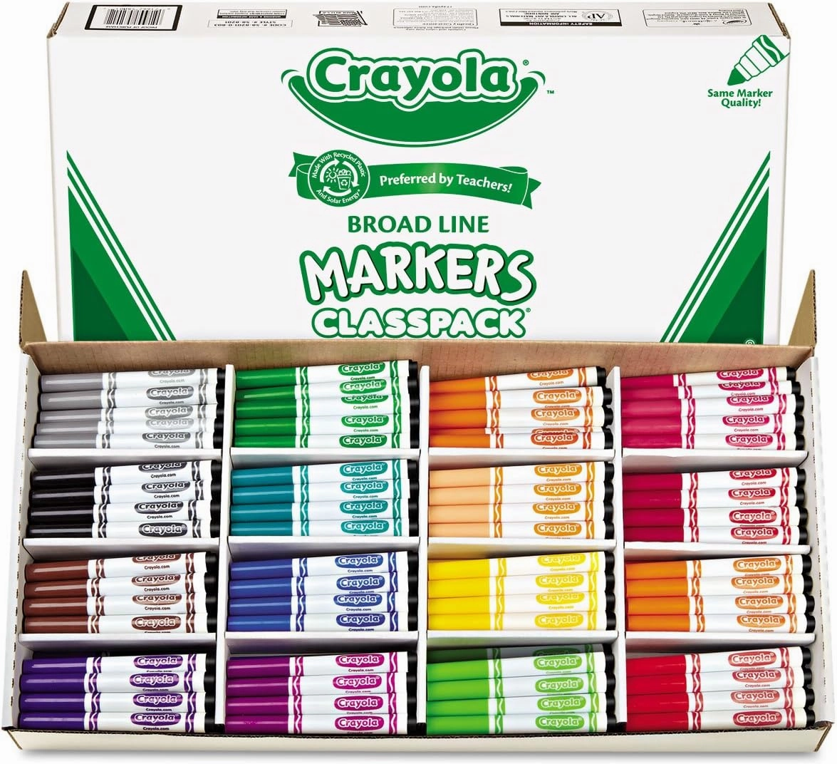 Crayola 588201 Non-Washable Classpack Markers, Broad Point, 16 Classic Colors, 256/Box