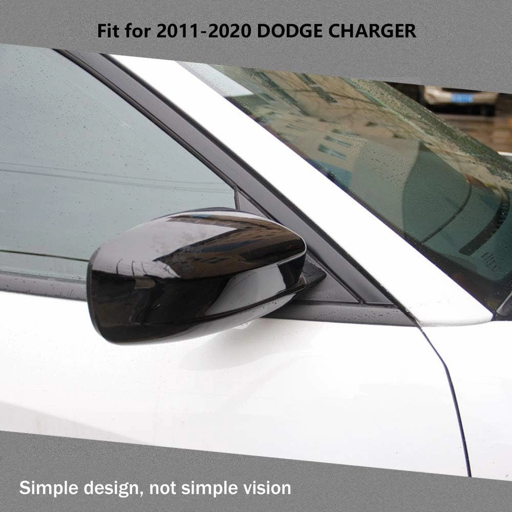 Crosselec Bright Black Side Door Mirror Cover Molding Trim for Dodge Charger 2011-2021 for Chrysler 300 300C 2011-2022 (Bright Black)
