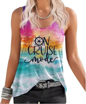 Cruise Mode Tank Women Summer Sleeveless Cruising Love Graphic Print T Shirt Boating Gifts Vacation Beach Shirt