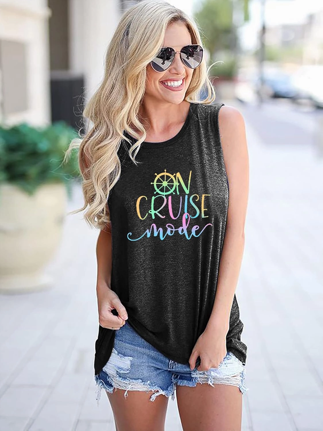 Cruise Mode Tank Women Summer Sleeveless Cruising Love Graphic Print T Shirt Boating Gifts Vacation Beach Shirt