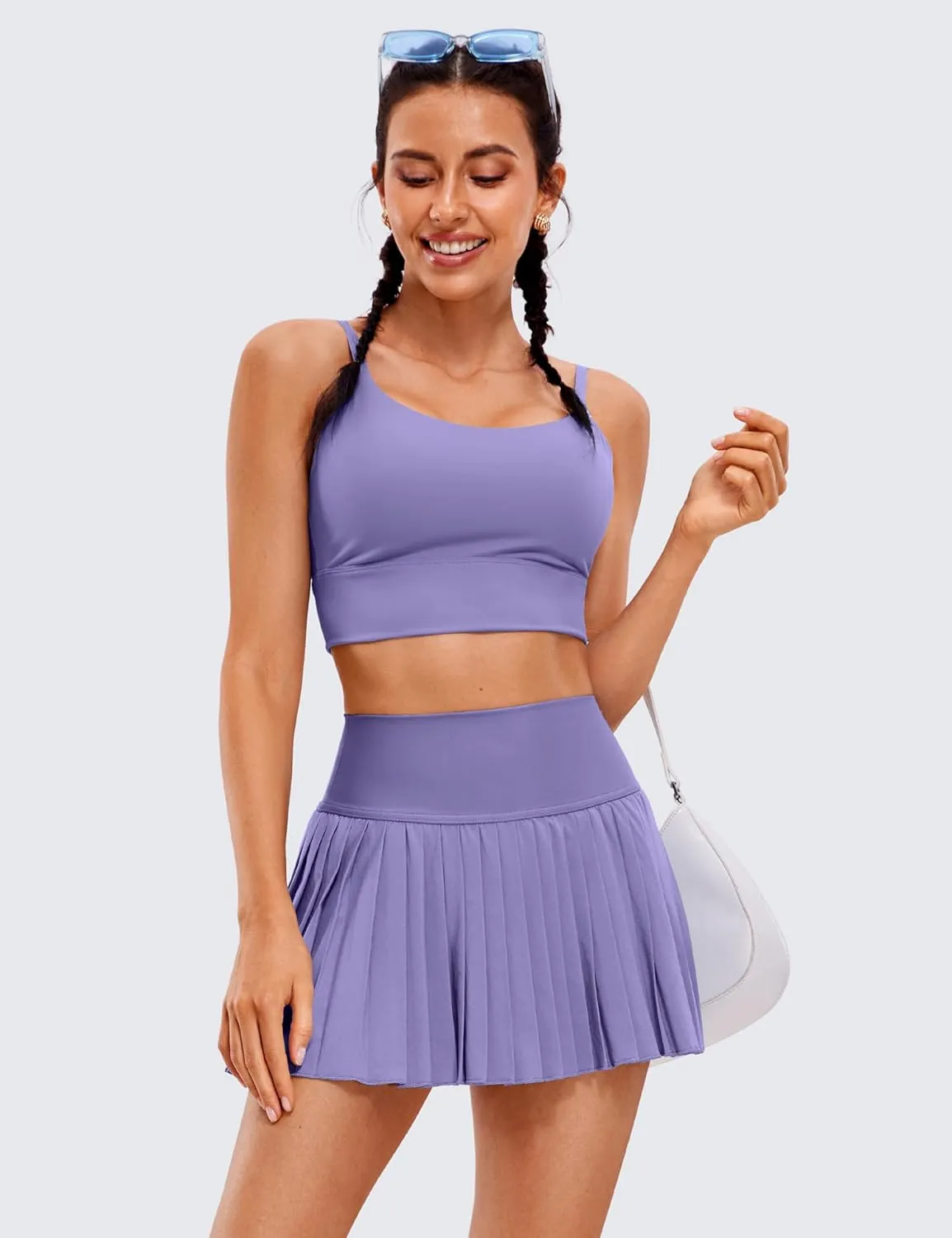 CRZ YOGA Women's High Waisted Pleated Tennis Skirts with Pockets Tummy Control Casual Liner A Line Workout Golf Skorts