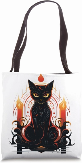 Cubist Black Cat in Candlelit Ambiance Tote Bag