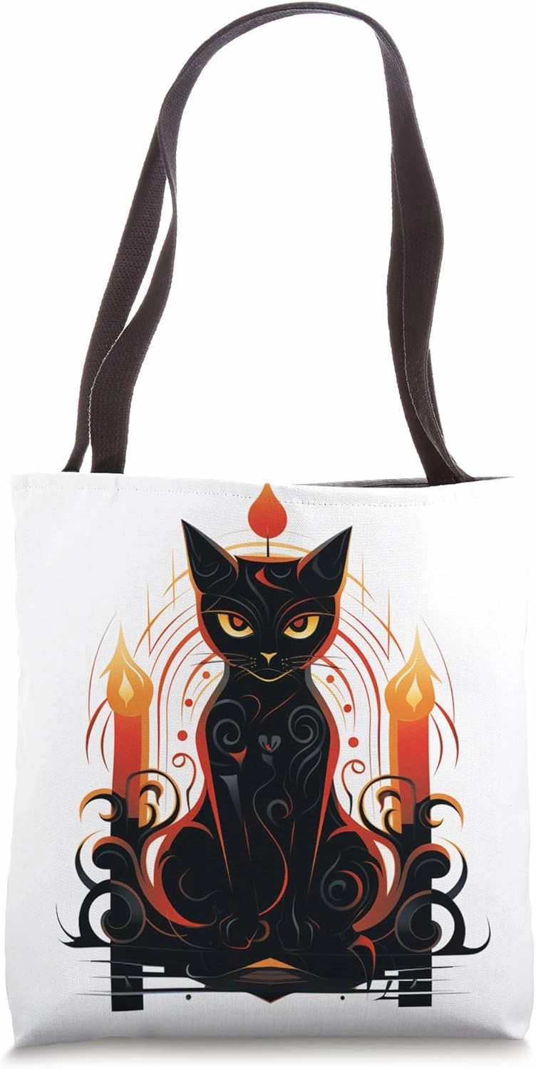 Cubist Black Cat in Candlelit Ambiance Tote Bag