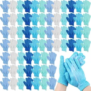 Cuffbow 90 Pcs Exfoliating Double Sided Bath Gloves with Hanging Loop Colorful Body Shower Gloves for Men Women Beauty Spa Massage Shower Clean Body Skin Bathing Scrubber Accessories (Blue Colors)