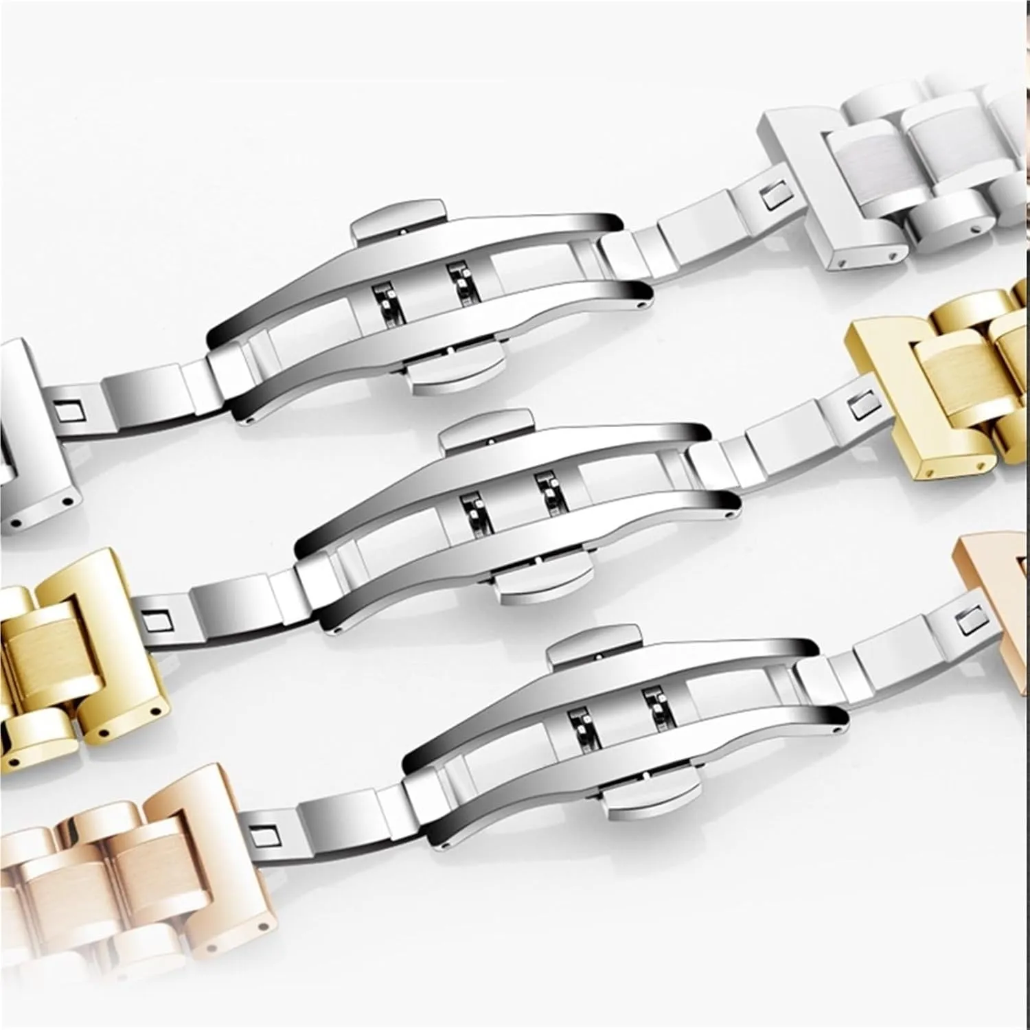 Curved End Solid Stainless Steel Watch Strap 12 14 16 18 20 21 22 24mm Butterfly Buckle Men's Women's Metal Strap