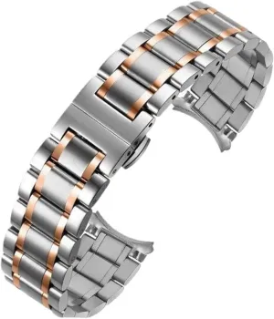 Curved End Solid Stainless Steel Watch Strap 12 14 16 18 20 21 22 24mm Butterfly Buckle Men's Women's Metal Strap
