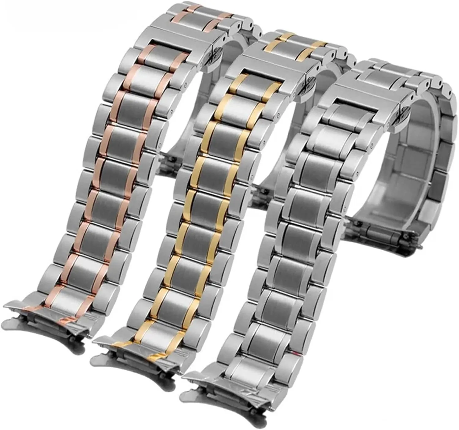 Curved End Solid Stainless Steel Watch Strap 12 14 16 18 20 21 22 24mm Butterfly Buckle Men's Women's Metal Strap