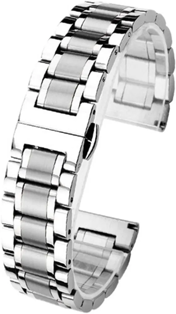 Curved End Solid Stainless Steel Watch Strap 12 14 16 18 20 21 22 24mm Butterfly Buckle Men's Women's Metal Strap