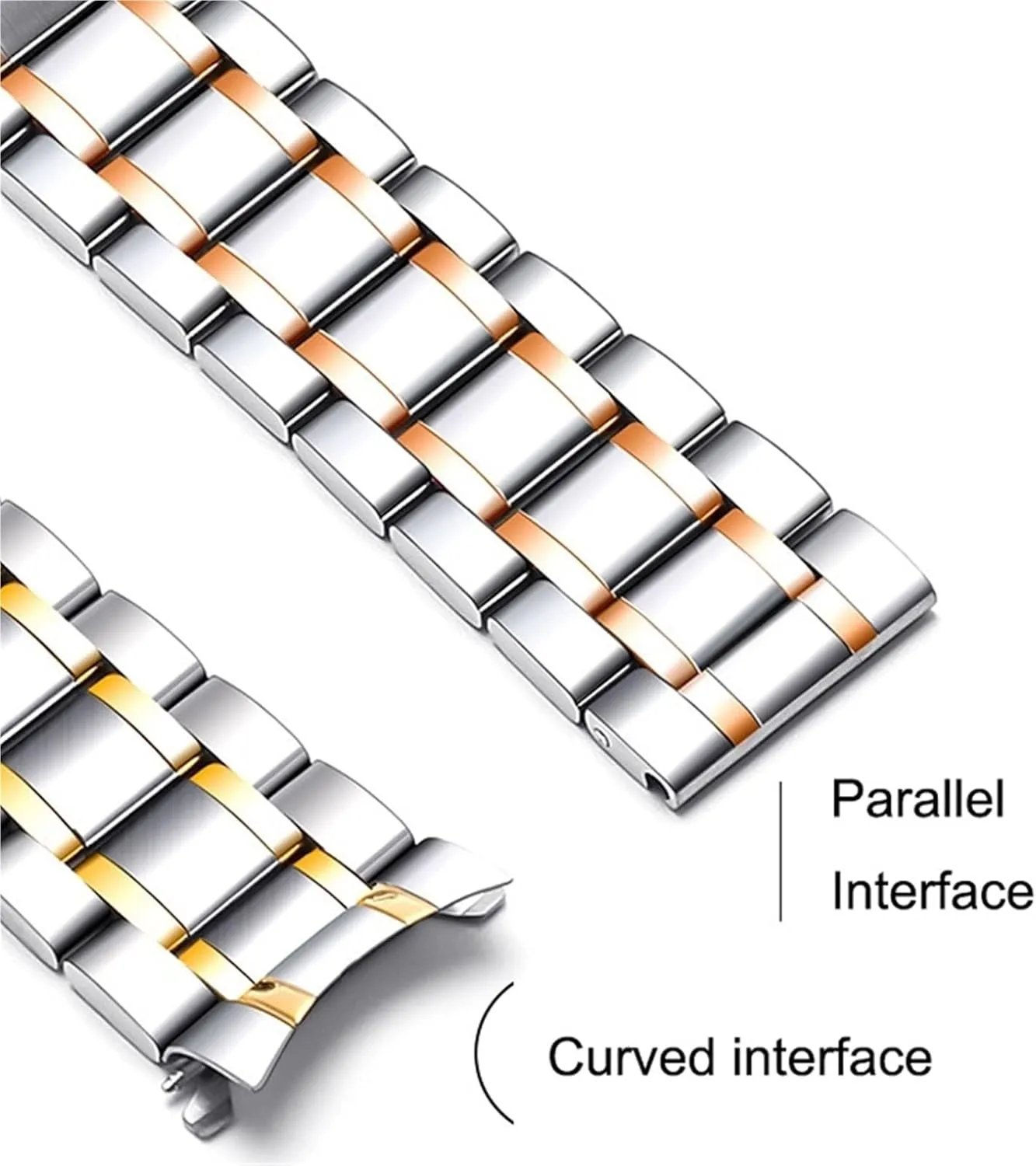 Curved End Solid Stainless Steel Watch Strap 12 14 16 18 20 21 22 24mm Butterfly Buckle Men's Women's Metal Strap