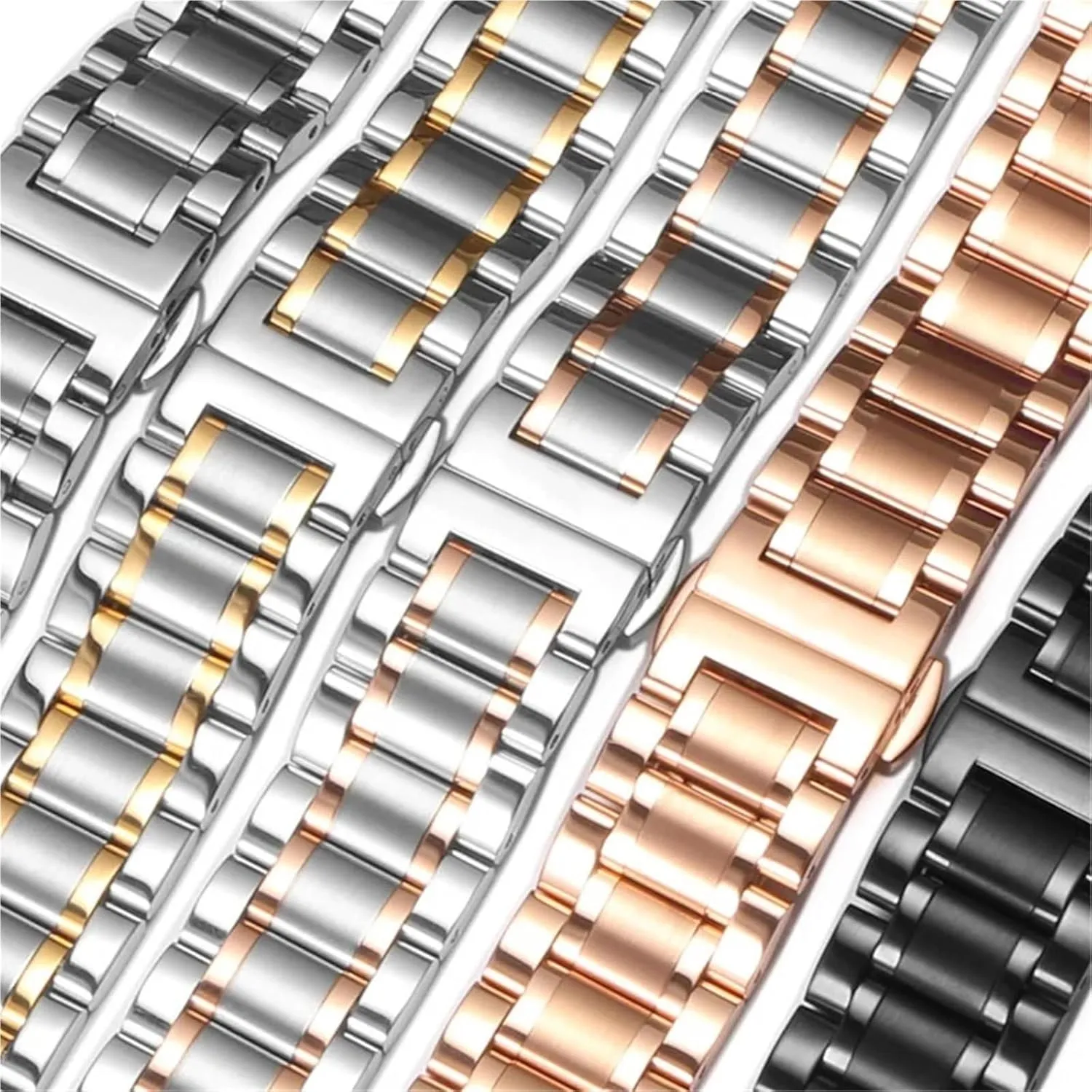 Curved End Solid Stainless Steel Watch Strap 12 14 16 18 20 21 22 24mm Butterfly Buckle Men's Women's Metal Strap