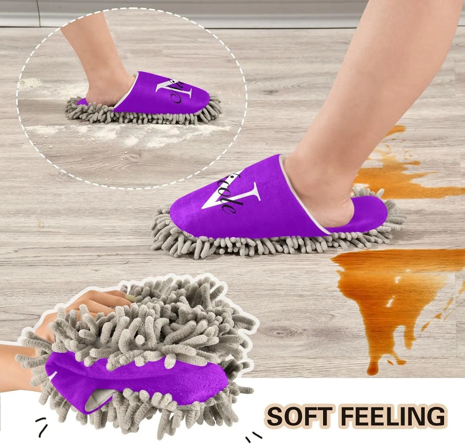 Custom Mop Slippers for Floor Cleaning Personalized Washable Microfiber Cleaning Mop Slippers