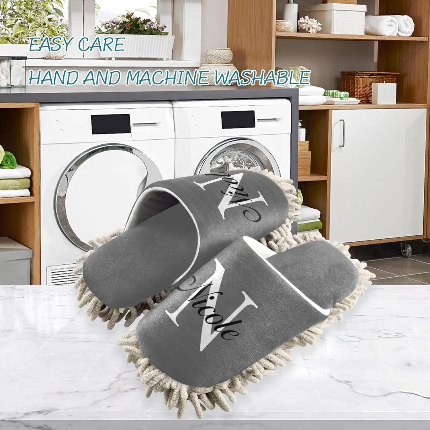 Custom Mop Slippers for Floor Cleaning Personalized Washable Microfiber Cleaning Mop Slippers