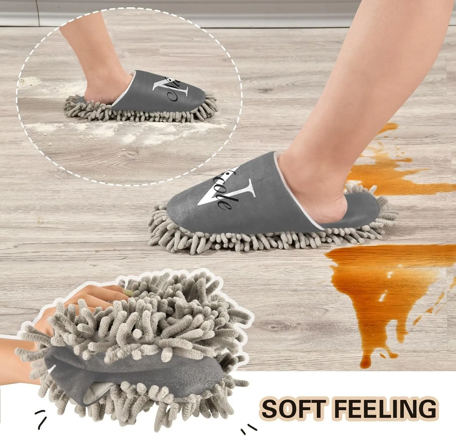 Custom Mop Slippers for Floor Cleaning Personalized Washable Microfiber Cleaning Mop Slippers