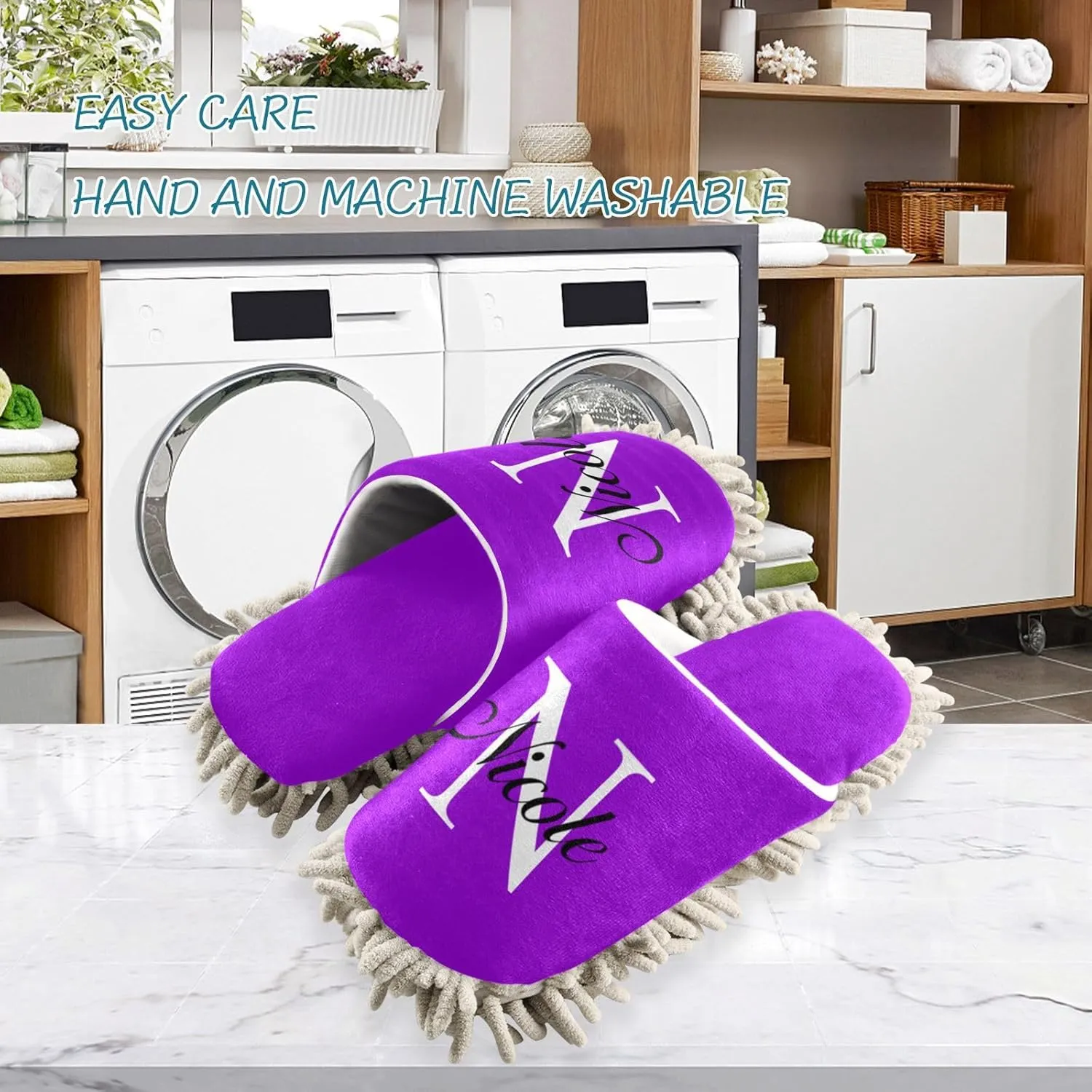 Custom Mop Slippers for Floor Cleaning Personalized Washable Microfiber Cleaning Mop Slippers