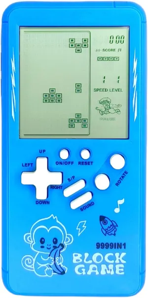 Cute Cartoon Pattern Brick Game Console Built-in Multi-Block Games Racing/Tank Battle Retro Pocket Game Machine Electronic Game Portable Toys for Children/Adults (Blue)