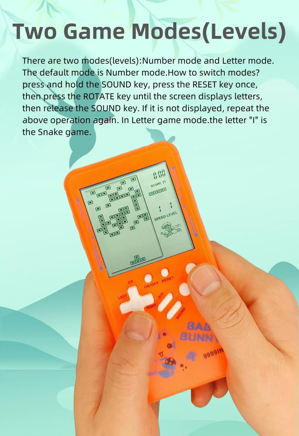 Cute Cartoon Pattern Brick Game Console Built-in Multi-Block Games Racing/Tank Battle Retro Pocket Game Machine Electronic Game Portable Toys for Children/Adults (Blue)