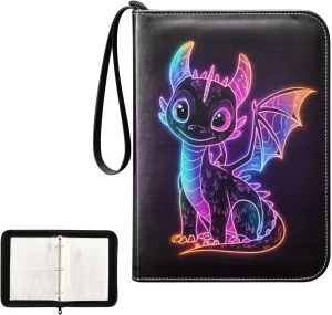 Cute Colorful Dragon Card Binder 4 Pocket, Trading Card Holder Fits 400 Game Cards with 50 Removable Sleeves, MTG Card Case Standard Size