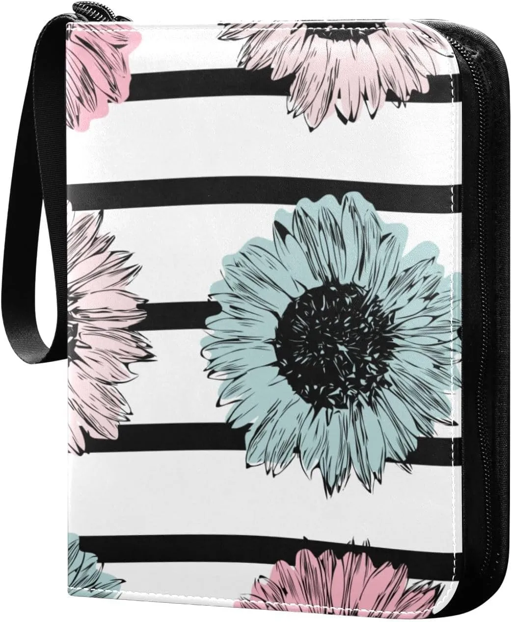 Cute-colorful-sunflowers-striped 400 Pocket Card Collection Binder, PU Waterproof Wear-resistant Trading Card Binder with Zip for Collectible Boys Girls Game Sports Cards MTG TCG