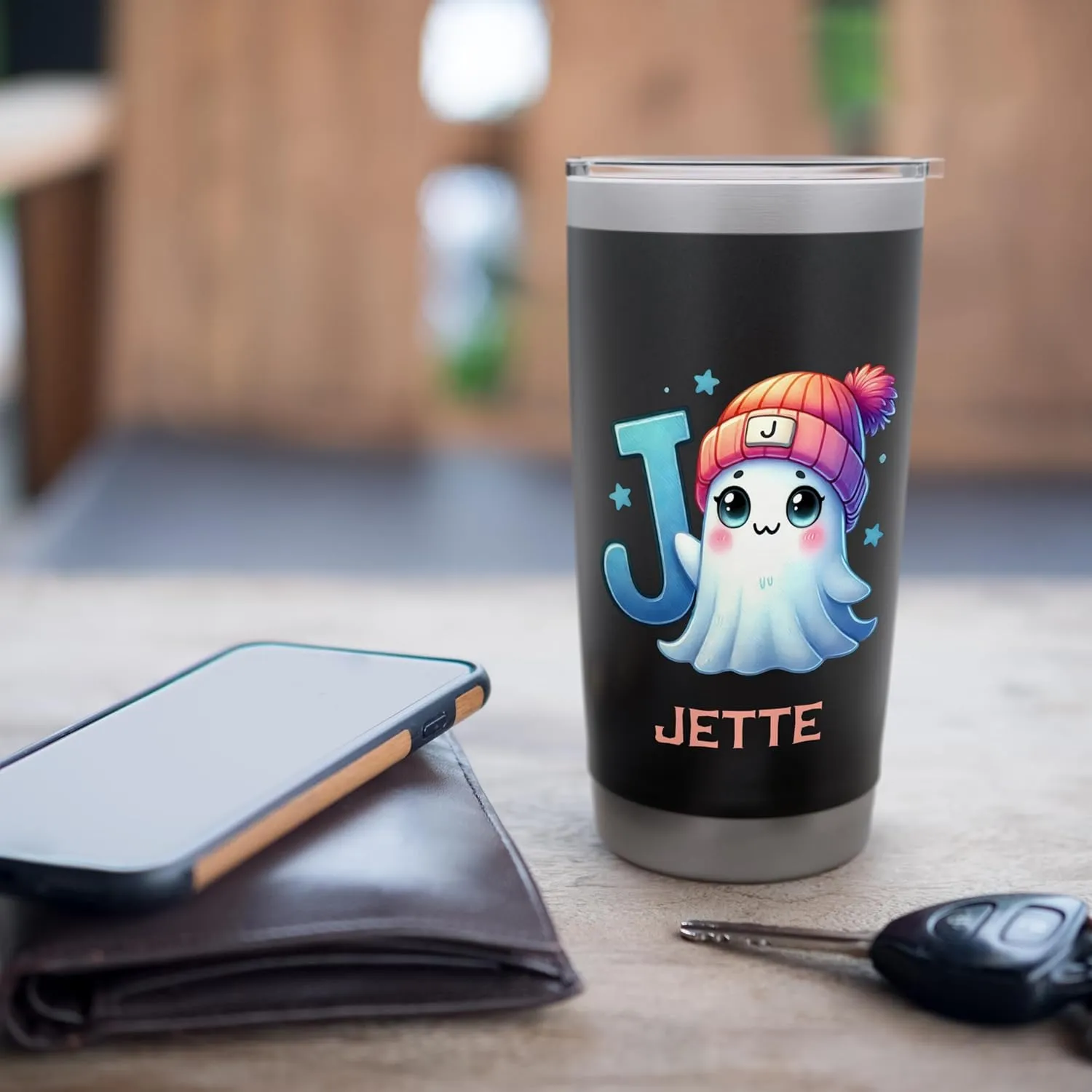 Cute Ghost Jette Halloween Letter Girls Name Stainless Steel Insulated Tumbler