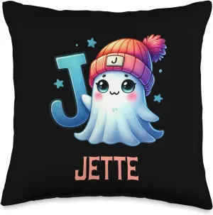 Cute Ghost Jette Halloween Letter Girls Name Throw Pillow