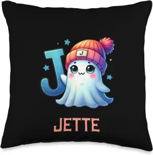 Cute Ghost Jette Halloween Letter Girls Name Throw Pillow
