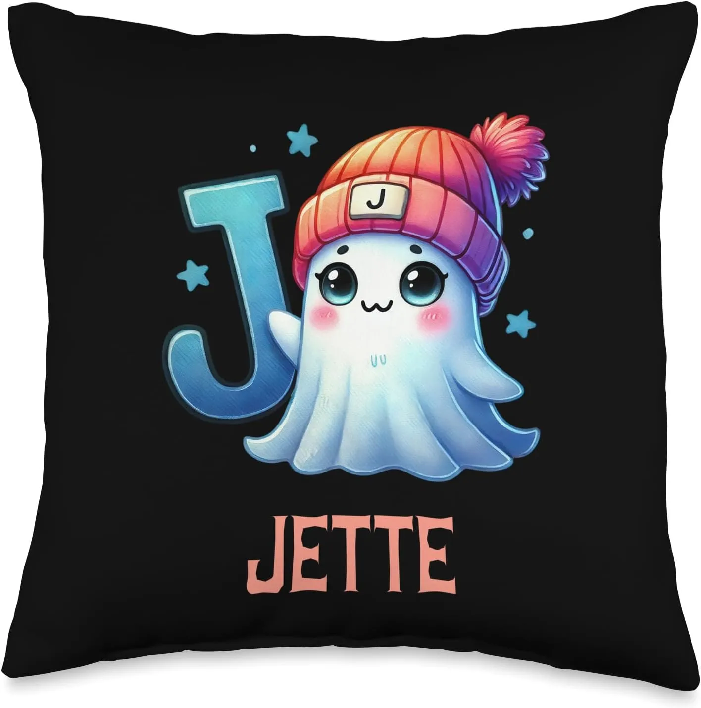 Cute Ghost Jette Halloween Letter Girls Name Throw Pillow