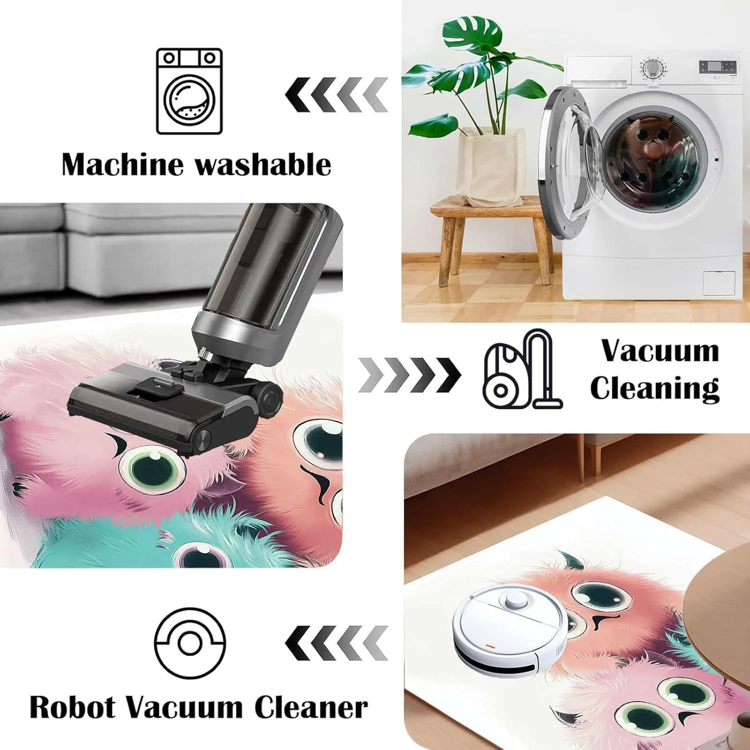 Cute Monsters 4x6 Rug for Bedroom White Washable Area Rugs Living Room Carpet for Study Bedroom Nursery, Washable Rugs Non Slip Soft Carpet