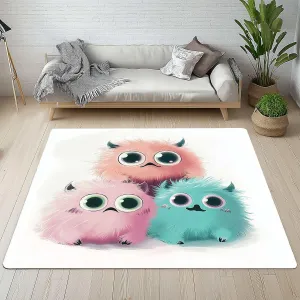 Cute Monsters 4x6 Rug for Bedroom White Washable Area Rugs Living Room Carpet for Study Bedroom Nursery, Washable Rugs Non Slip Soft Carpet