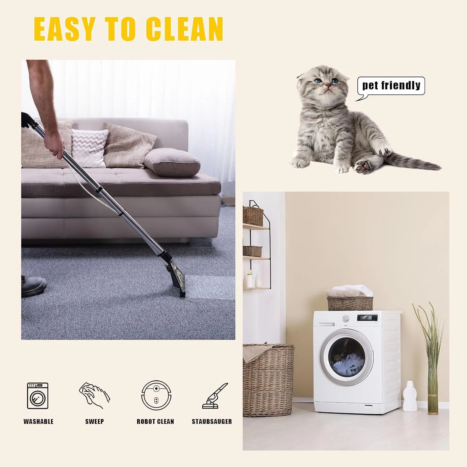 Cute Monsters 4x6 Rug for Bedroom White Washable Area Rugs Living Room Carpet for Study Bedroom Nursery, Washable Rugs Non Slip Soft Carpet