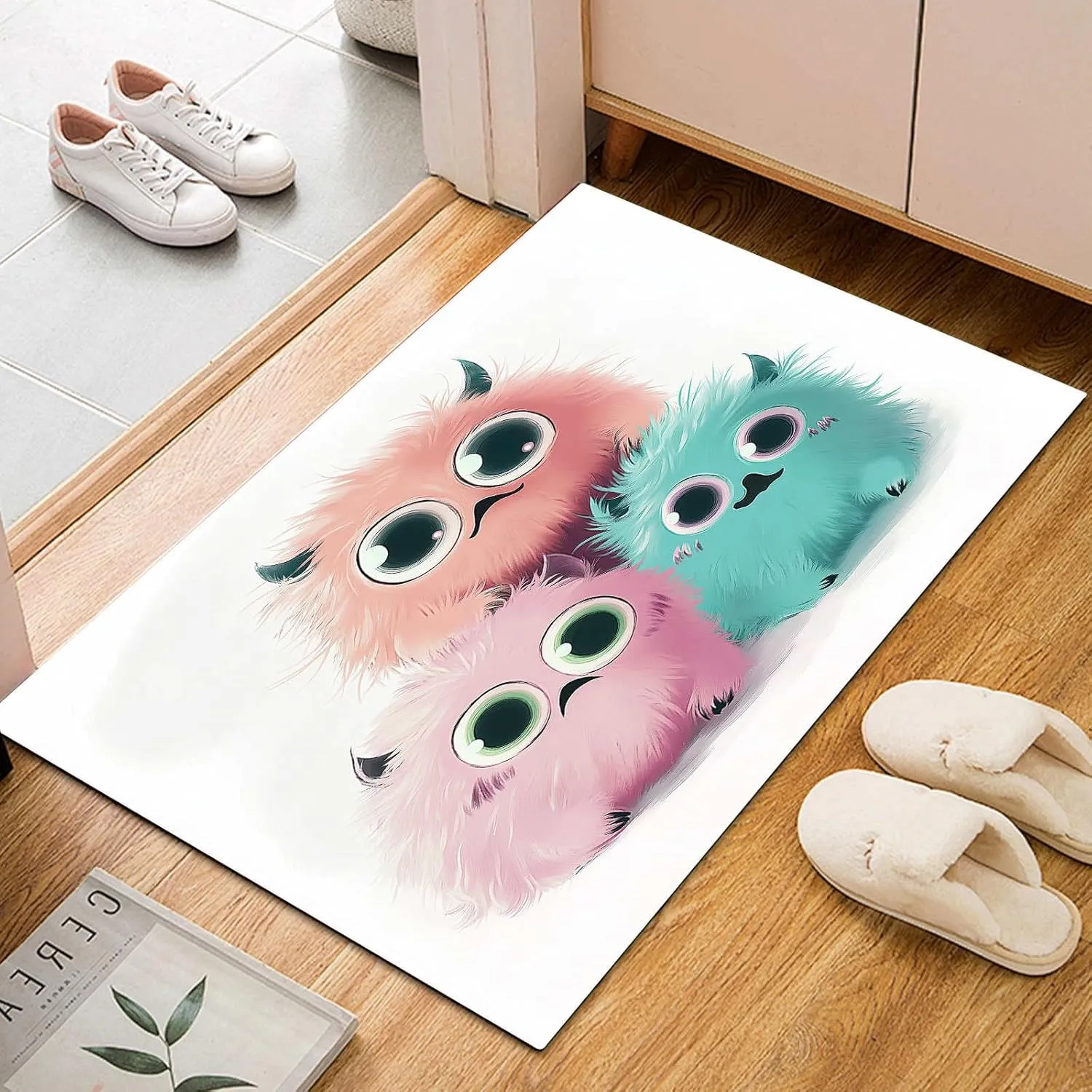 Cute Monsters 4x6 Rug for Bedroom White Washable Area Rugs Living Room Carpet for Study Bedroom Nursery, Washable Rugs Non Slip Soft Carpet