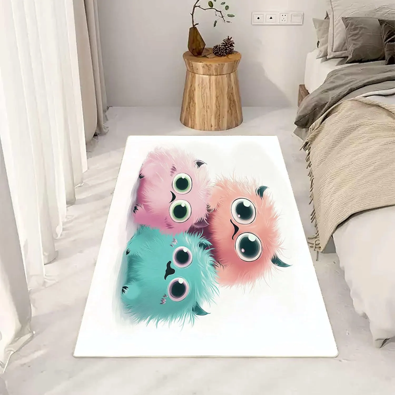 Cute Monsters 4x6 Rug for Bedroom White Washable Area Rugs Living Room Carpet for Study Bedroom Nursery, Washable Rugs Non Slip Soft Carpet