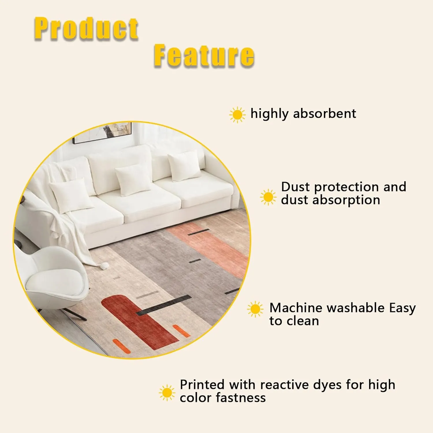 Cute Monsters 4x6 Rug for Bedroom White Washable Area Rugs Living Room Carpet for Study Bedroom Nursery, Washable Rugs Non Slip Soft Carpet