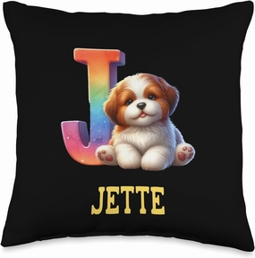 Cute Dogs Letter Jette Name Rainbow Dog Throw Pillow
