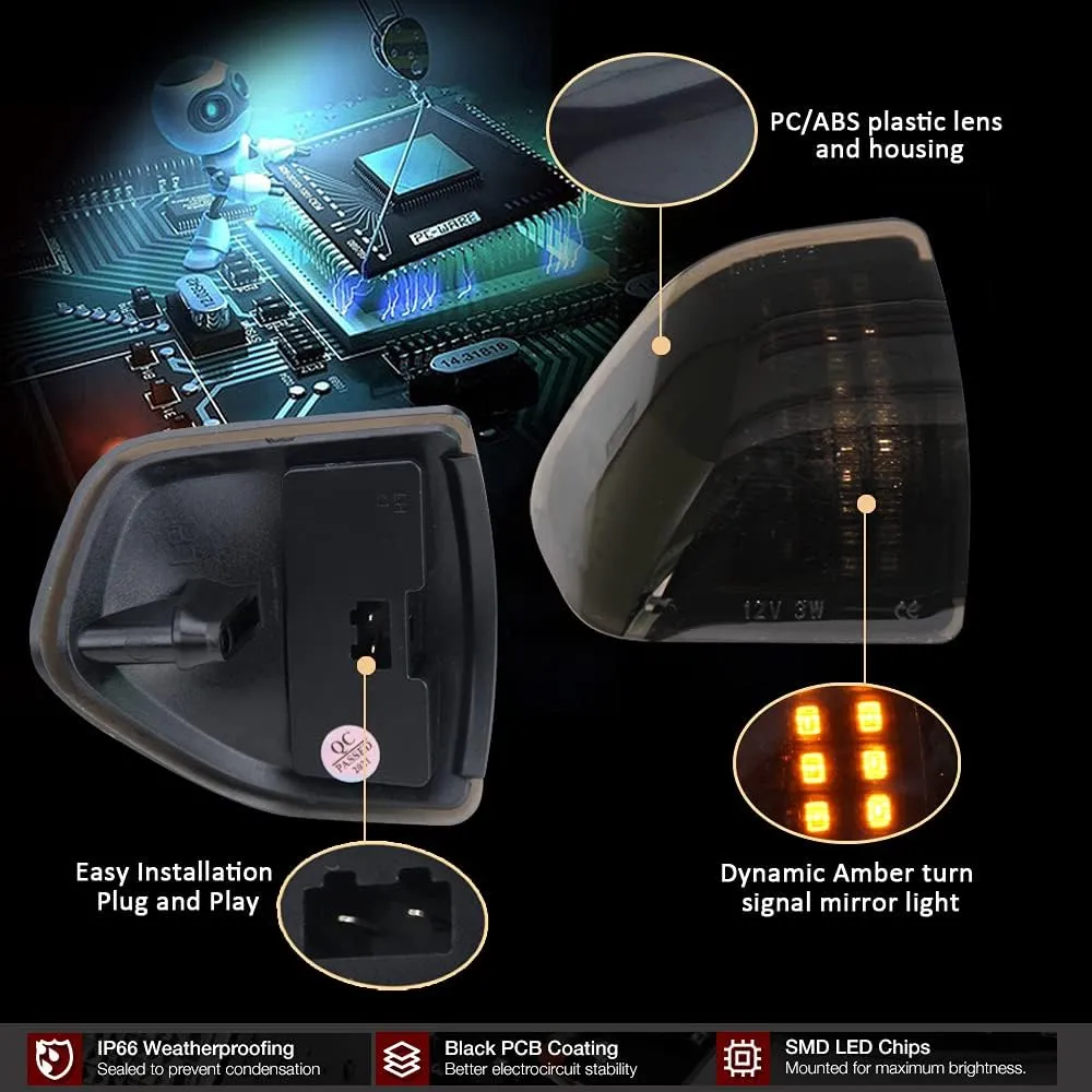 D-Lumina Sequential Left ＆ Right Side LED Mirror Turn Signal Light Smoked Lens for 2010-2018 Dodge Ram 1500 2500 3500 4500 5500, Dynamic Rear View Mirror Lamp Replace 68302828AA 68302829AA, Pack of 2