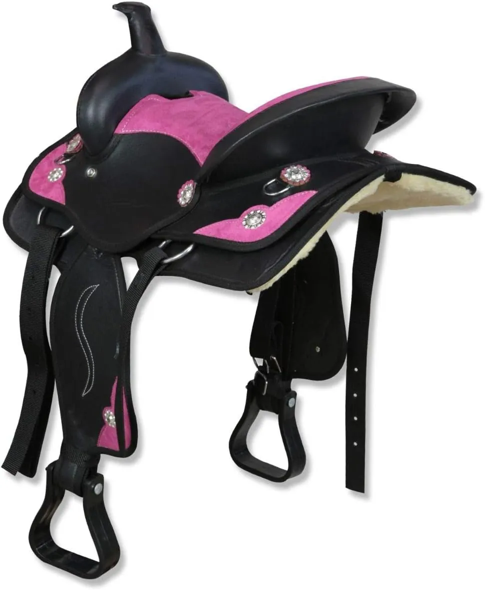 D&L Saddlery Classic Western Barrel Racing Handmade Synthetic Cordura Horse Saddle Lightweight Barrel Racing Saddle Trail Tack Equestrian Horse Saddle Tack Size 10" to 18" inches Seat, SYN24