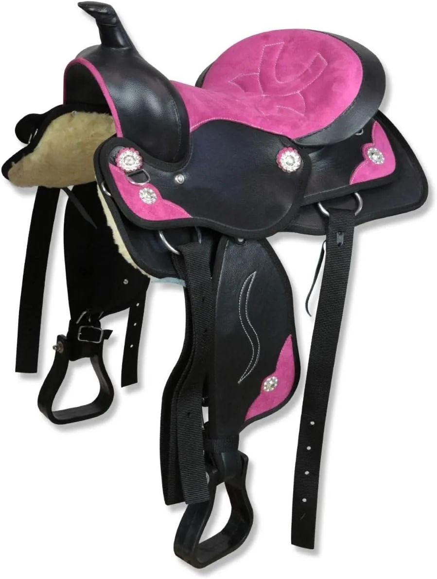 D&L Saddlery Classic Western Barrel Racing Handmade Synthetic Cordura Horse Saddle Lightweight Barrel Racing Saddle Trail Tack Equestrian Horse Saddle Tack Size 10" to 18" inches Seat, SYN24