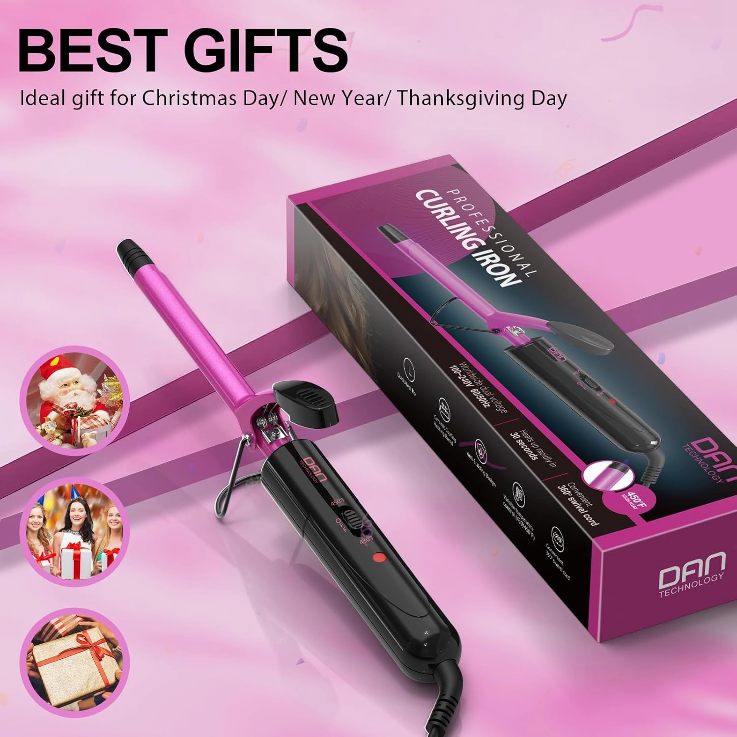 DAN Technology Small Barrel Curling Iron Wand Ceramic Barrel Tiny Curling Iron with Adjustable Temperature High Heat Hair Curling Irons Tiny Curler for Tight Curls Short & Long Hair (1/2 Inch,13MM)