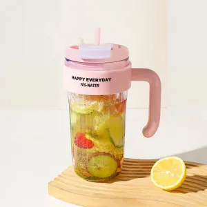 DEARART Clear Water Bottle with Straw & Nozzle, Leak-proof BPA FREE, Wide Neck Easy Clean, Suitable for Office, Sports, School, Travel, Gym, Yoga, 31oz (920ml), Pink