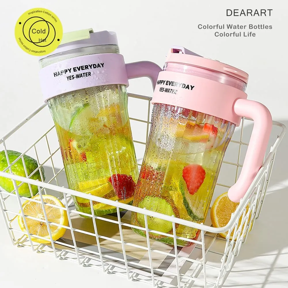 DEARART Clear Water Bottle with Straw & Nozzle, Leak-proof BPA FREE, Wide Neck Easy Clean, Suitable for Office, Sports, School, Travel, Gym, Yoga, 31oz (920ml), Pink