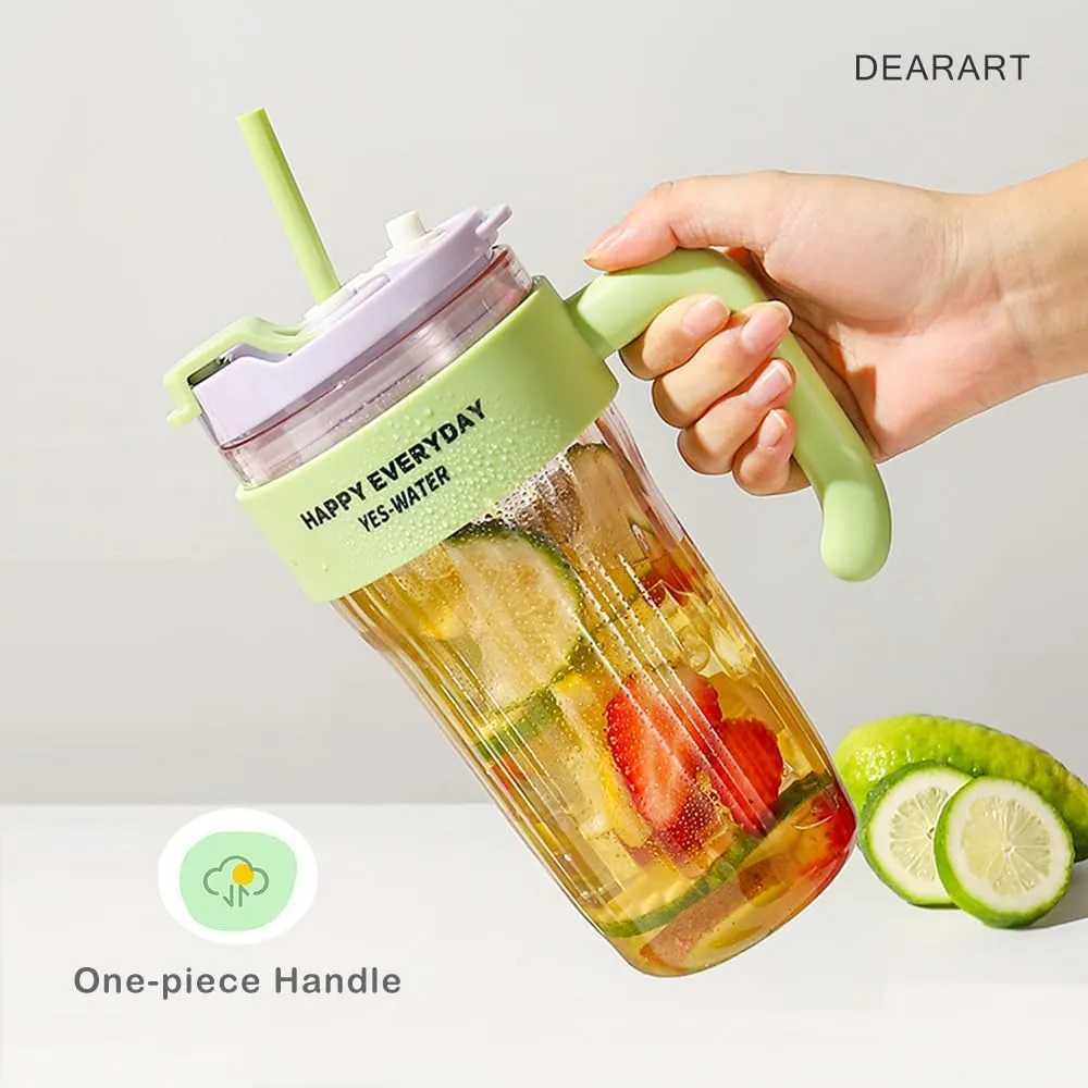 DEARART Clear Water Bottle with Straw & Nozzle, Leak-proof BPA FREE, Wide Neck Easy Clean, Suitable for Office, Sports, School, Travel, Gym, Yoga, 31oz (920ml), Purple