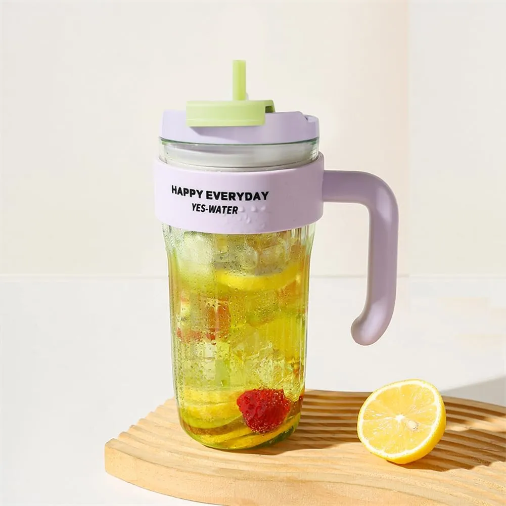 DEARART Clear Water Bottle with Straw & Nozzle, Leak-proof BPA FREE, Wide Neck Easy Clean, Suitable for Office, Sports, School, Travel, Gym, Yoga, 31oz (920ml), Purple