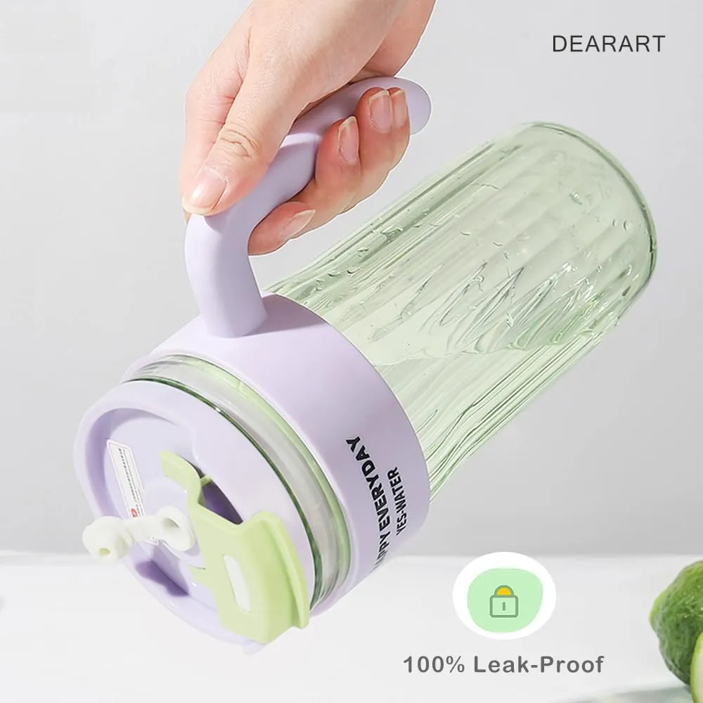 DEARART Clear Water Bottle with Straw & Nozzle, Leak-proof BPA FREE, Wide Neck Easy Clean, Suitable for Office, Sports, School, Travel, Gym, Yoga, 31oz (920ml), Purple