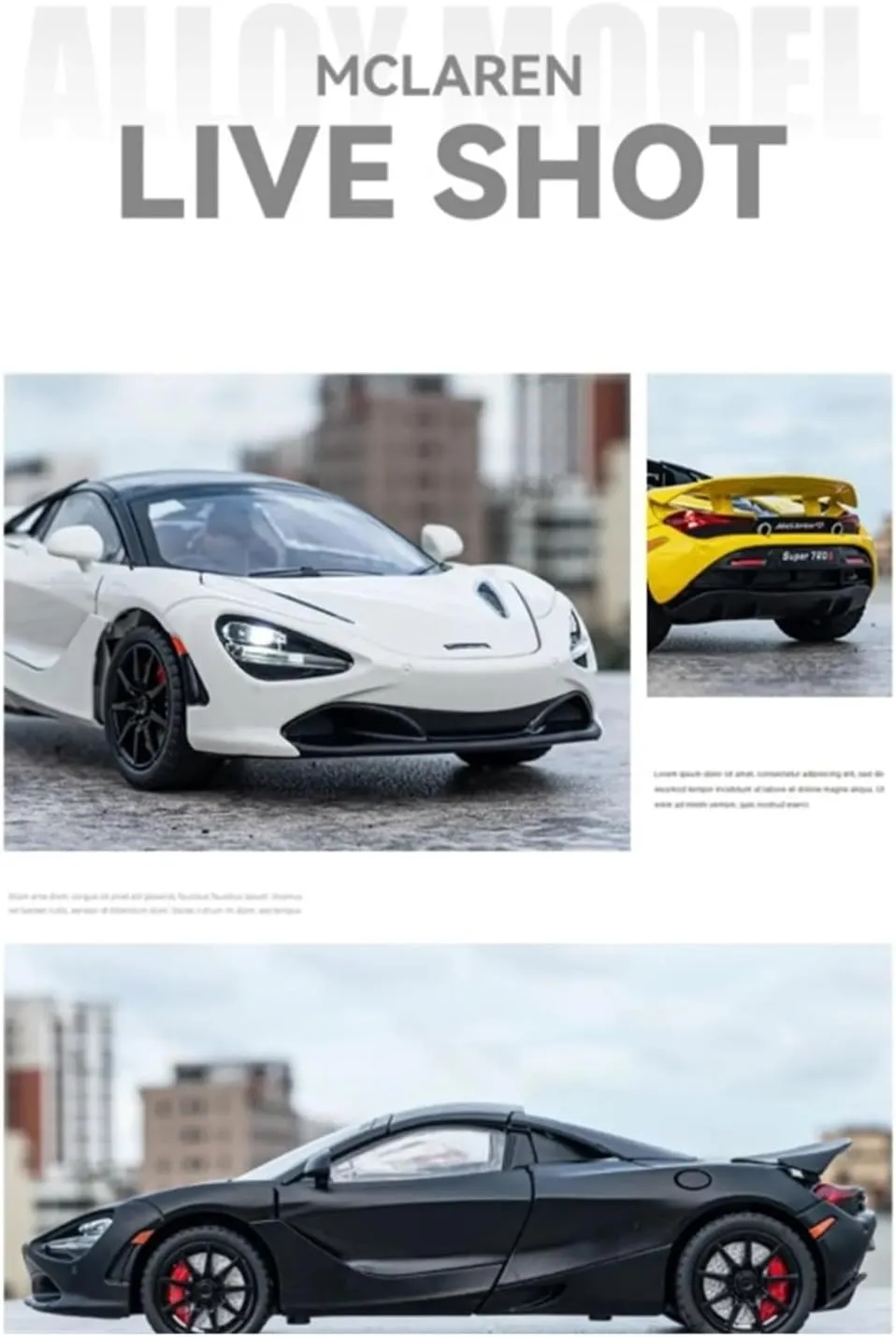 Decorative Car Model 1:24 for 720S Diecast Metal Alloy Racing Car Model Industrial Style Decoration Perfect for Gifting(Yellow)