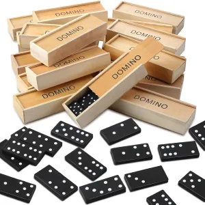 Deekin 50 Pack Mini Dominoes Set Bulk Domino Party Favor Wooden Board Games Double Six Dominos Game with Wood Case Classic Educational Toys Travel Leisure Time