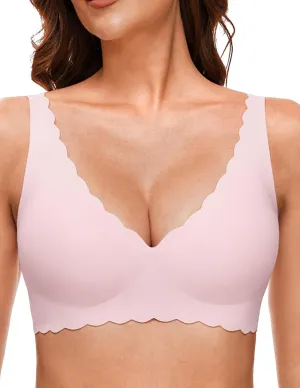 Deep V Petal Bras for Women No Underwire Soft Wireless Bras Comfort Seamless Bralettes with Extender